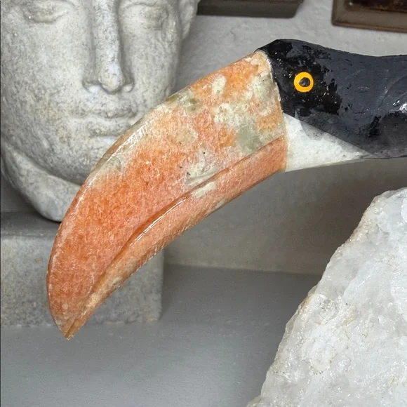 Vintage Brazilian Gemstone Toucan Bird Carving Quartz Base Onyx Calcite - Picture 10 of 15